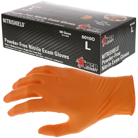 Mcr Safety NitriShield, Disposable Gloves, 4.5 mil Palm, Nitrile, Powder-Free, XL, 1000 PK, Orange 6010OXL